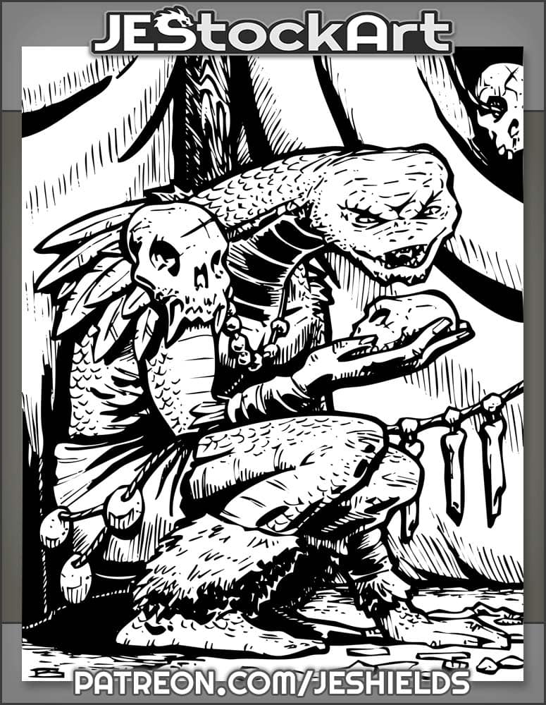 Tribal Snakeman Shaman Reading Bones In Tent by Jeshields