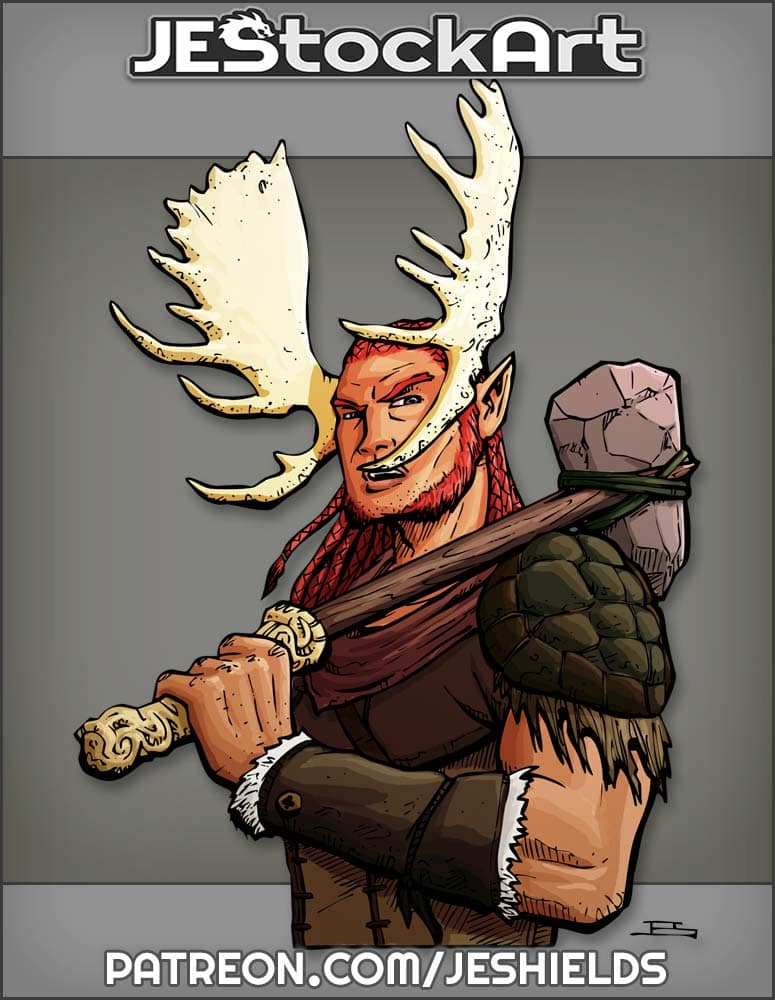 Wild Elf With Moose Antlers And Weapon by Jeshields