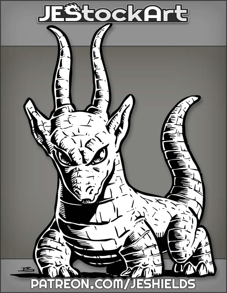 Wingless Baby Dragon With Long Horns by Jeshields