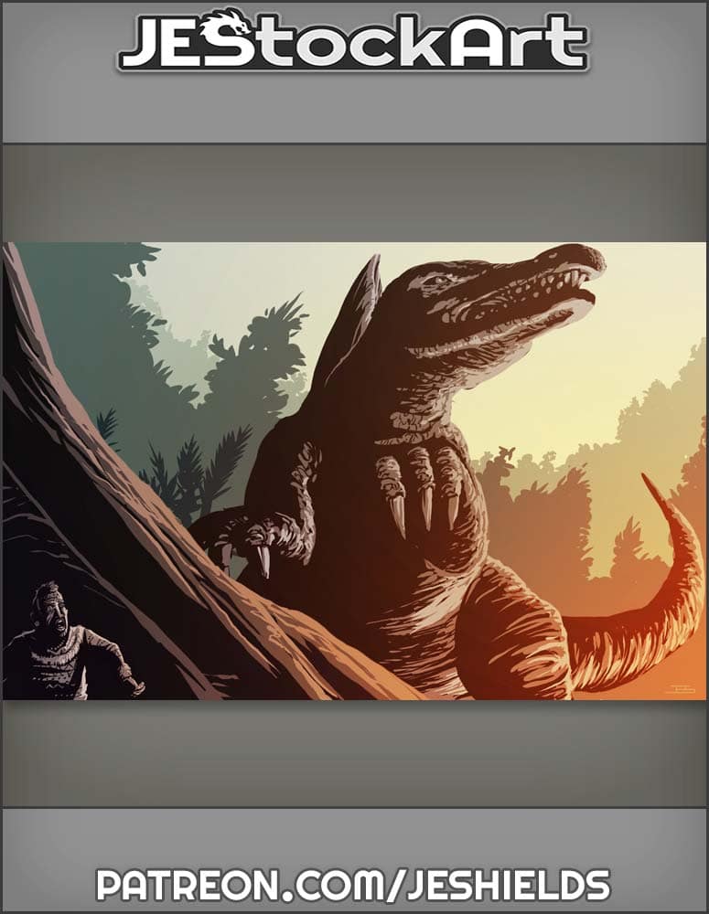 Prehistoric Gatherer Hiding From Dinosaur by Jeshields