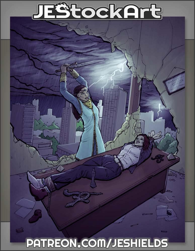 Egyptian Sacrifice In Modern Building During Storm by Jeshields