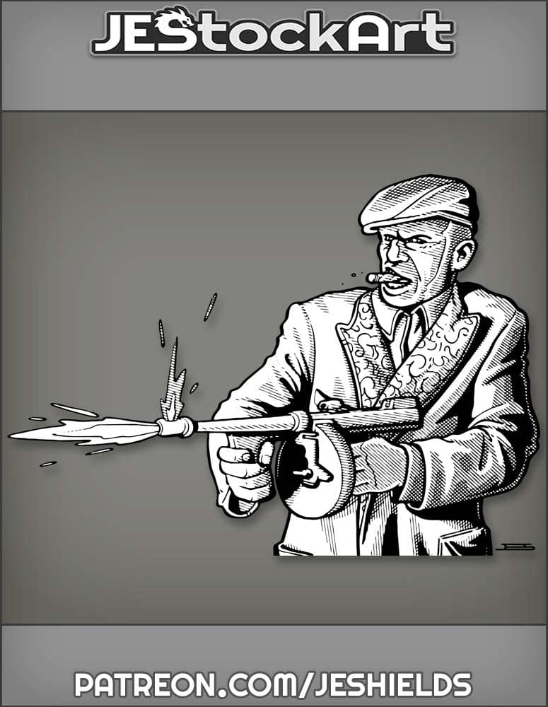 Gangster With Long Sideburns In Flat Cap Shooting Tommy Gun by Jeshields