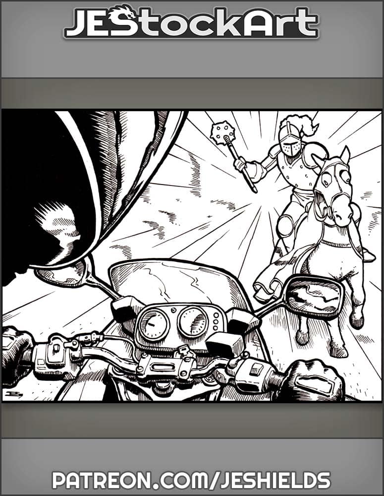 Motorcycle Rider Versus Charging Knight by Jeshields