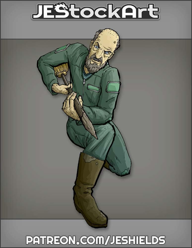 Older Janitor with Sharpened Broom by Jeshields