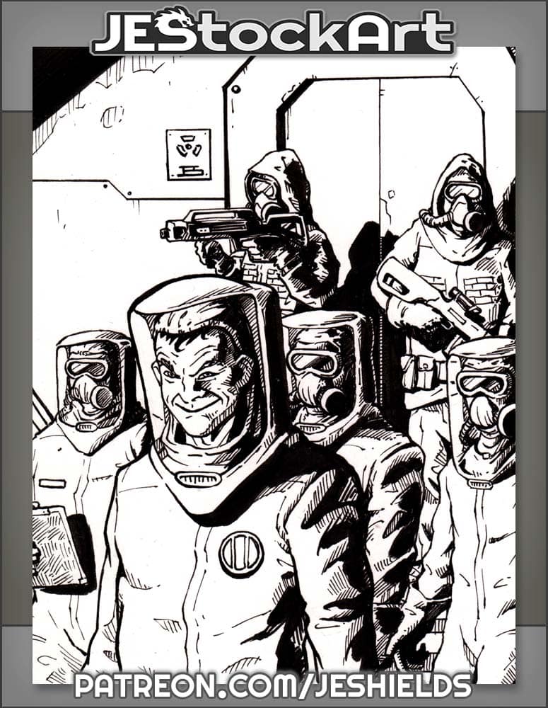 Scientists In Hazmat Suits With Guards by Jeshields