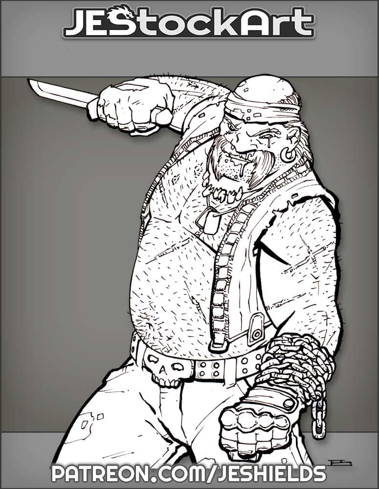 Tough Biker with Scars Tattoos Knife and Chains by Jeshields