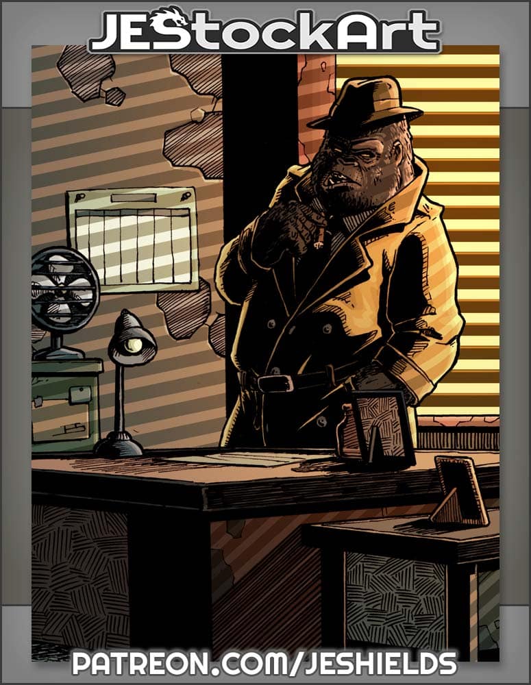 Pulp Noir Gorilla Detective In Office by Jeshields