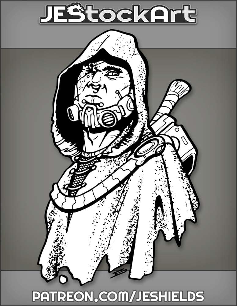 Scarred Cybernetic Human With Missing Eye In Hood by Jeshields