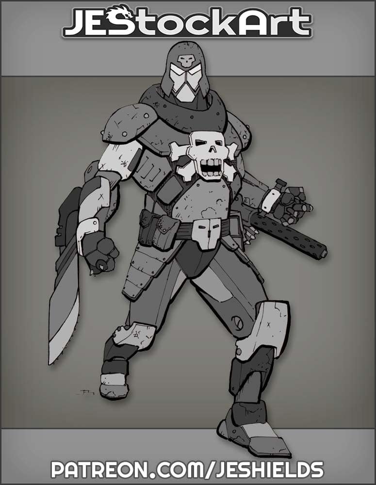Armored Skull Villain With Blade And Gun by Jeshields