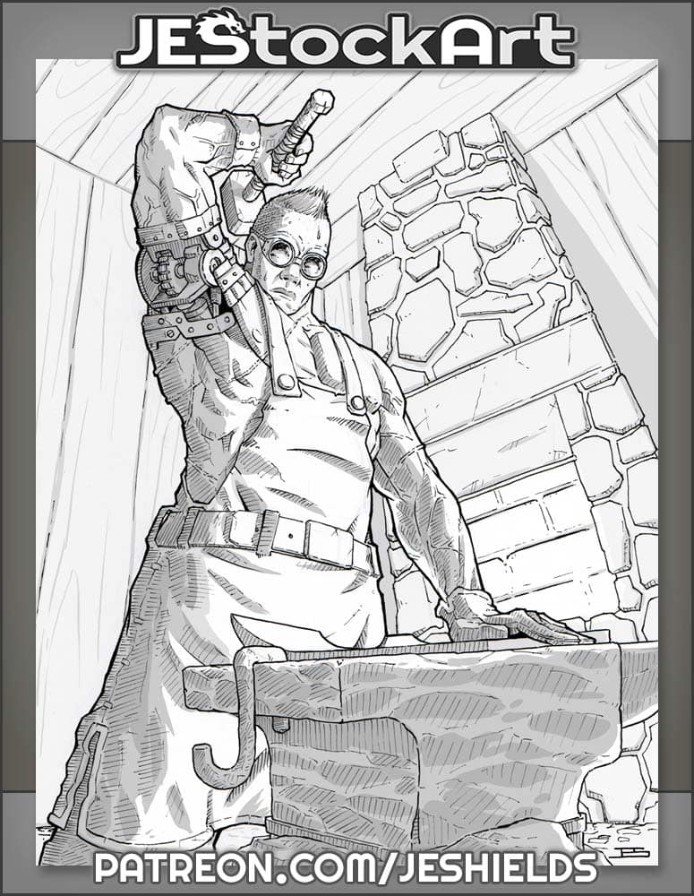 Cybernetic Blacksmith Hammers on an Anvil by Jeshields