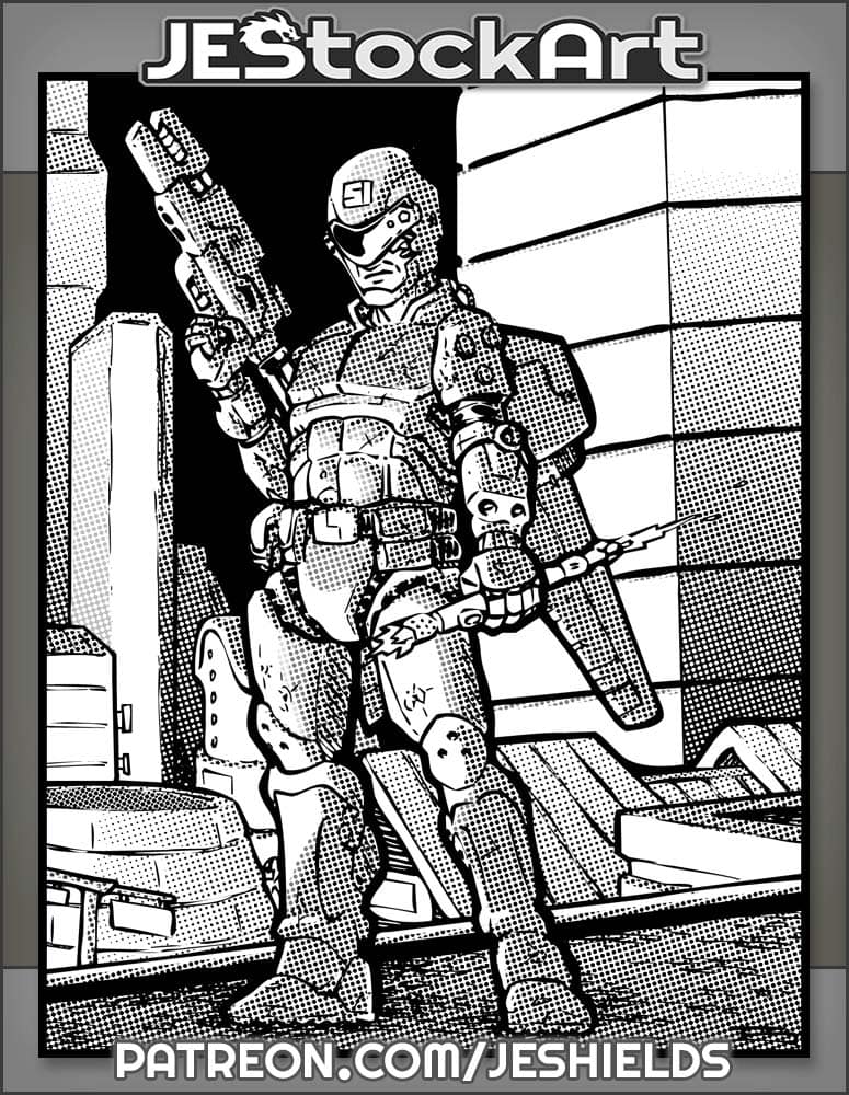 Cyberpunk Police Officer With Taze Baton And Flight Pack by Jeshields