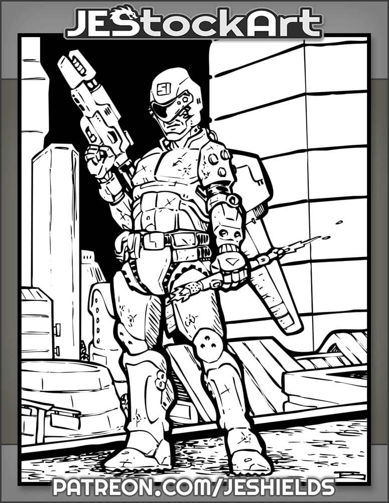 Cyberpunk Police Officer With Taze Baton And Flight Pack by Jeshields