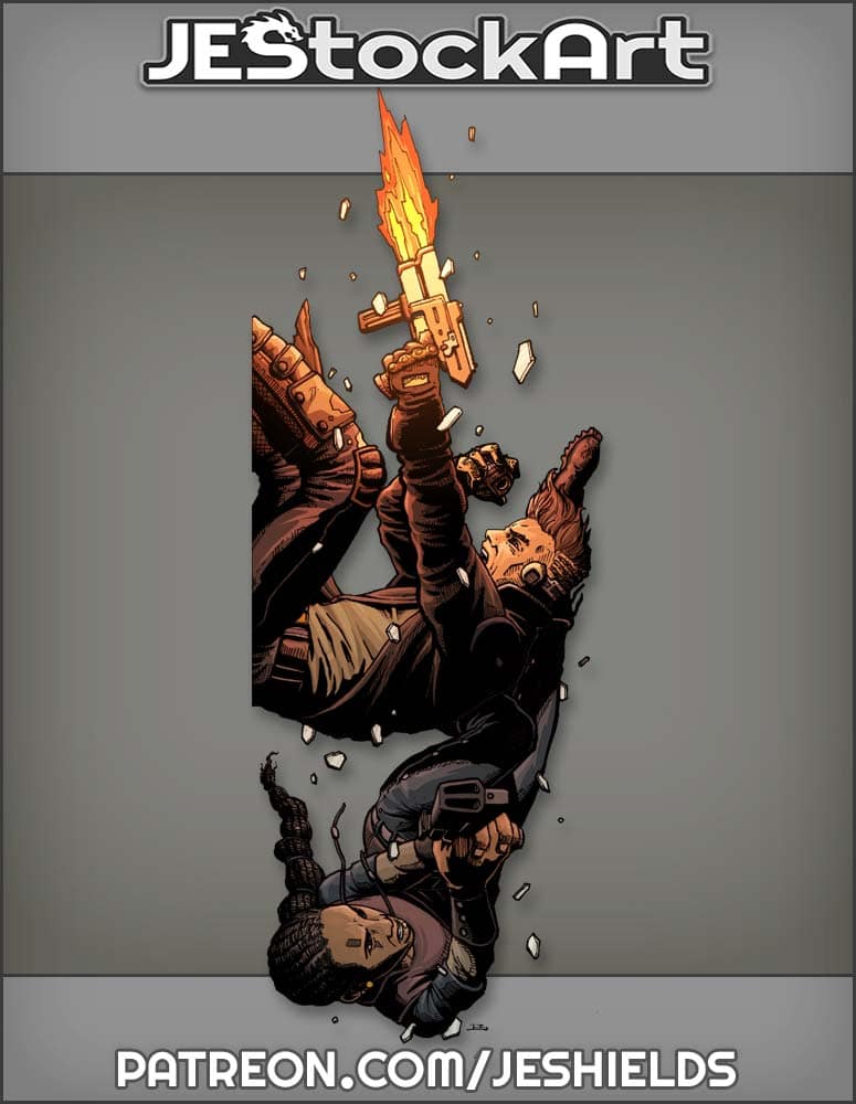 Falling Gunfight With Shattered Glass by CN