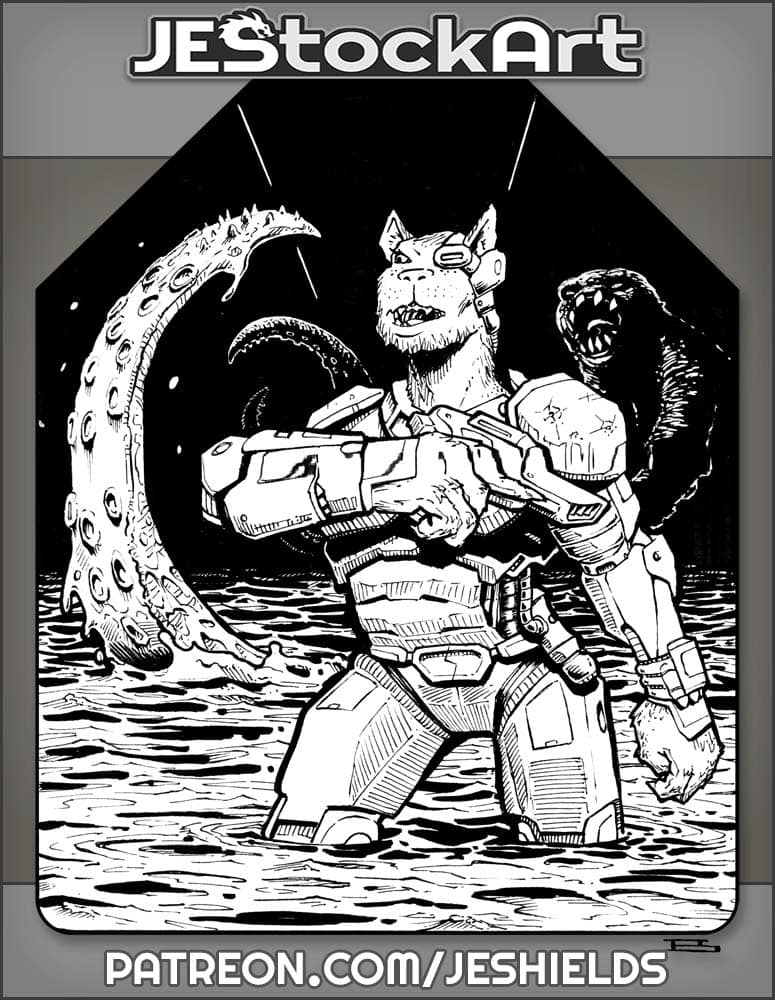 Female Cyber Canine Versus Octo Beast by Jeshields