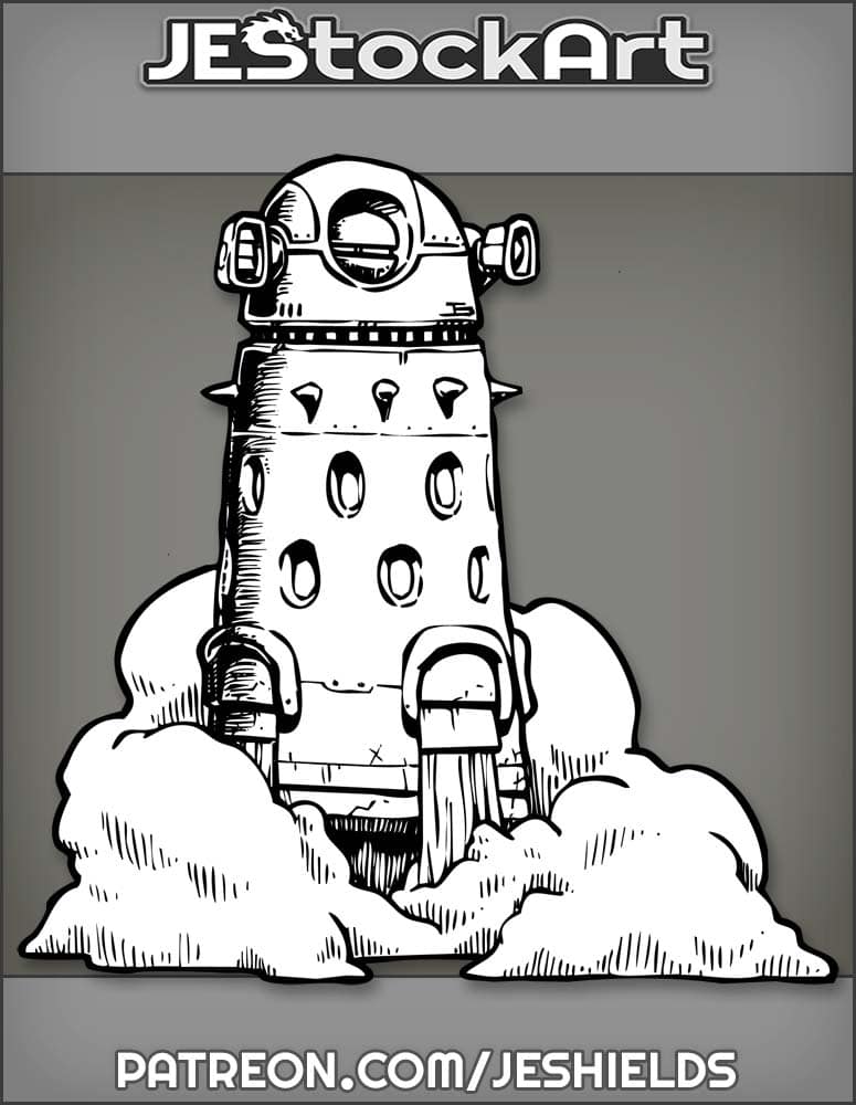 Floating Cylindrical Robot With Spikes And Cannons In Smoke by Jeshields