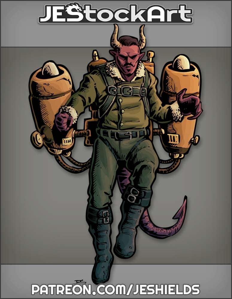 Horned Steampunk Pilot With Tail Wearing Jetpack by Jeshields
