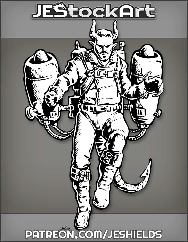 Horned Steampunk Pilot With Tail Wearing Jetpack by Jeshields