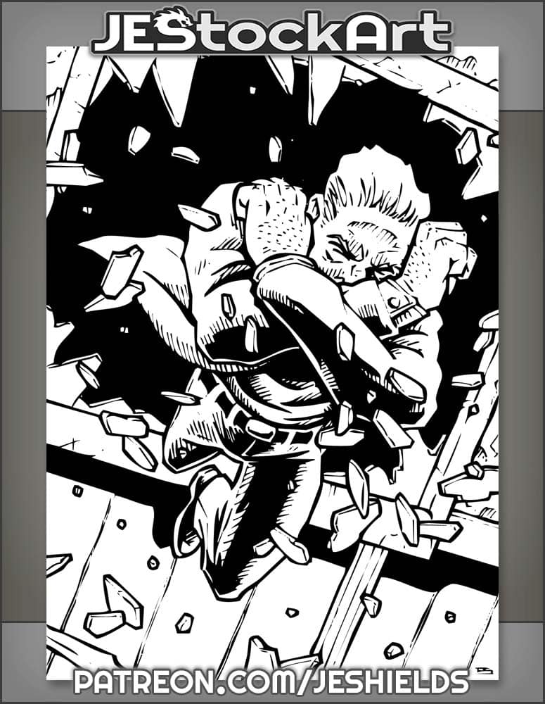 Man In Suit Jumps Thru Window With Both Arms Crossed by Jeshields