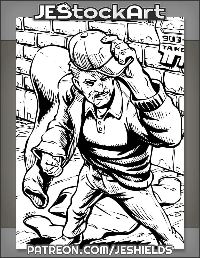 Man With Moustache Removing Suit Jacket And Baseall Cap In Alley by Jeshields