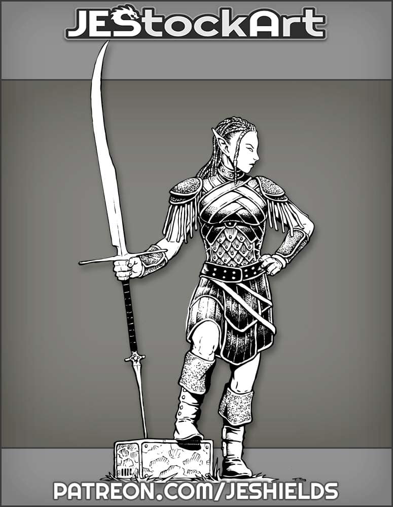 Elven Warrior Woman With Spear Sword And Dreads by Jeshields