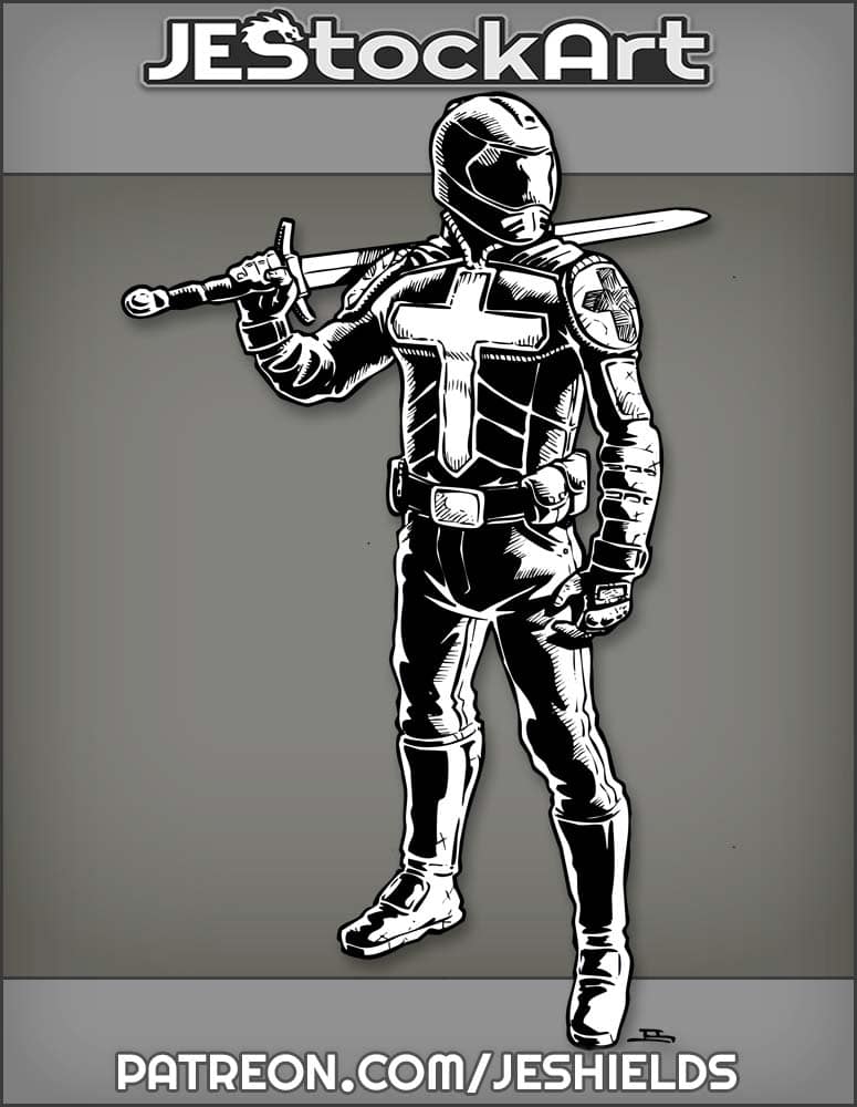 Crusader In Leather Motorcycle Suit With Sword by Jeshields