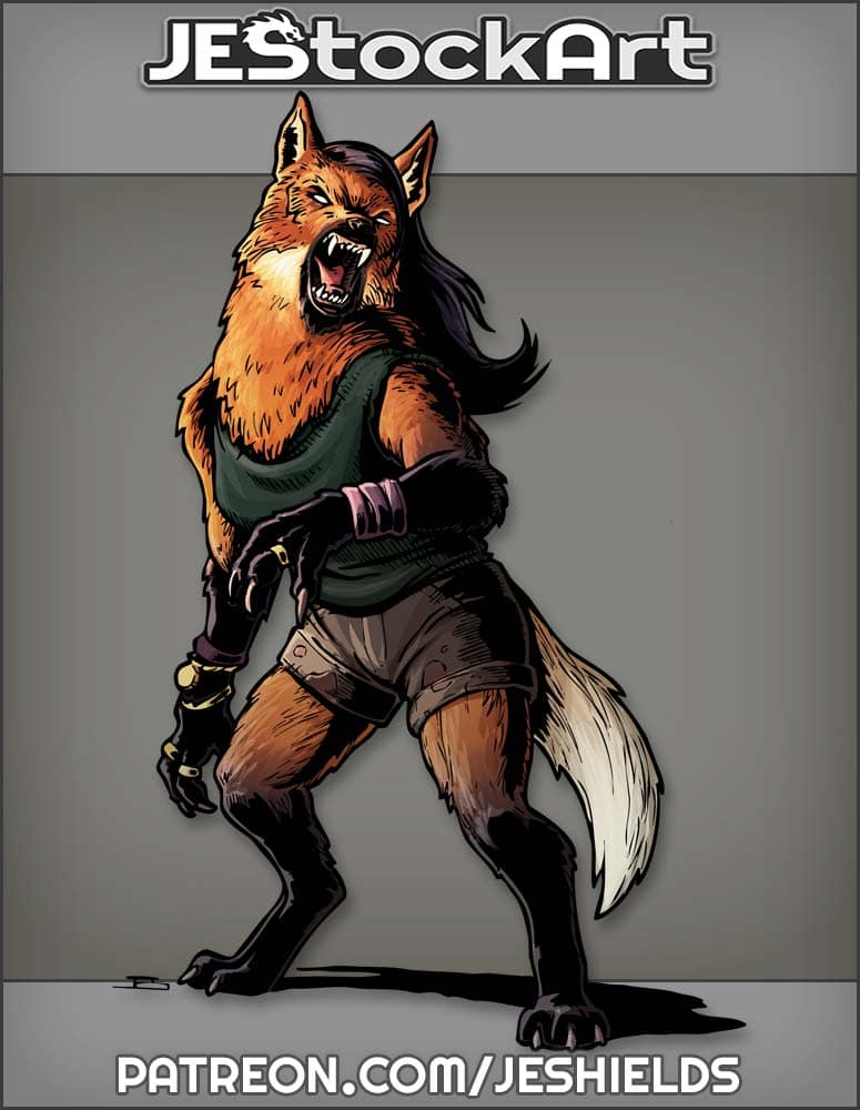 Growling Female Maned Werewolf In Shorts by Jeshields