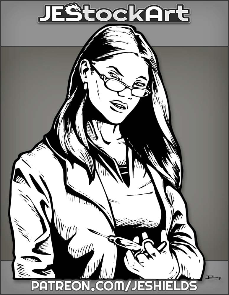Sinister Woman In Glasses And Lab Coat With Needle by Jeshields