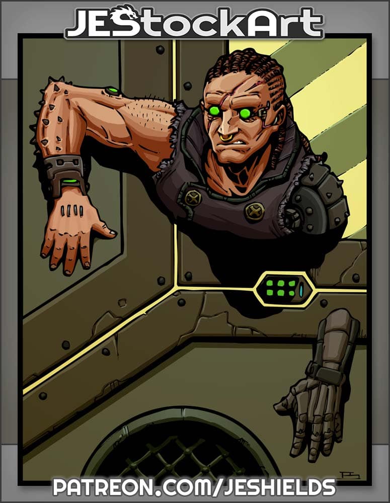 Cyberpunk Prowler With Dreads And Digital Eyes Phases Through Wall by Jeshields