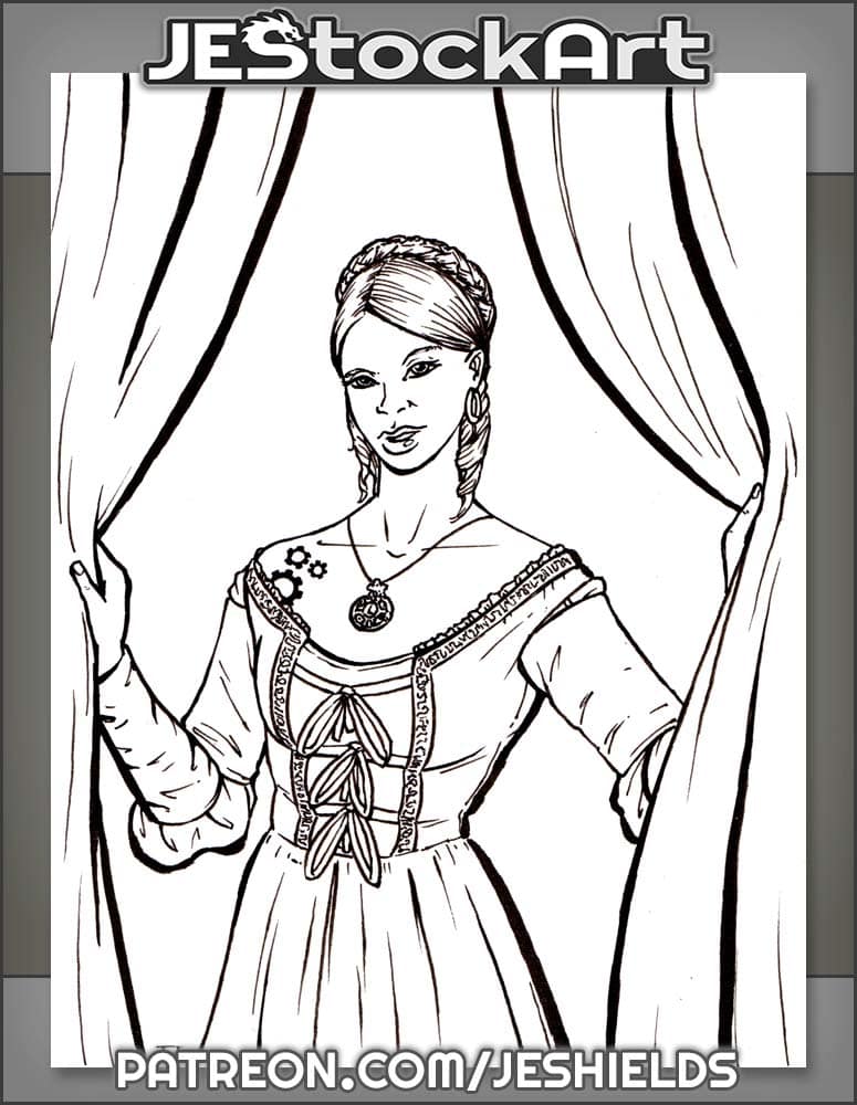 Maiden With Clockwork Tattoo Closing Curtains by Jeshields