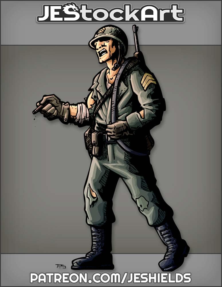 Sergeant Barking Orders With Slung Rifle And Cigar by Jeshields