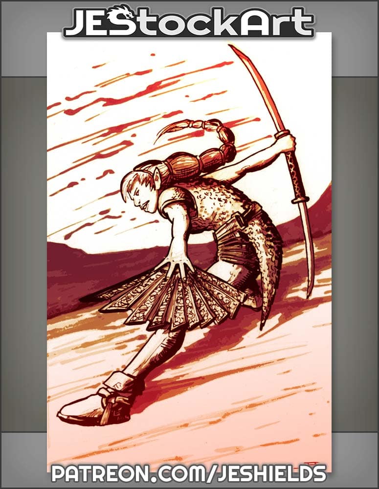 Sketchy Elven Warrior With Double Sword And Fan by Jeshields