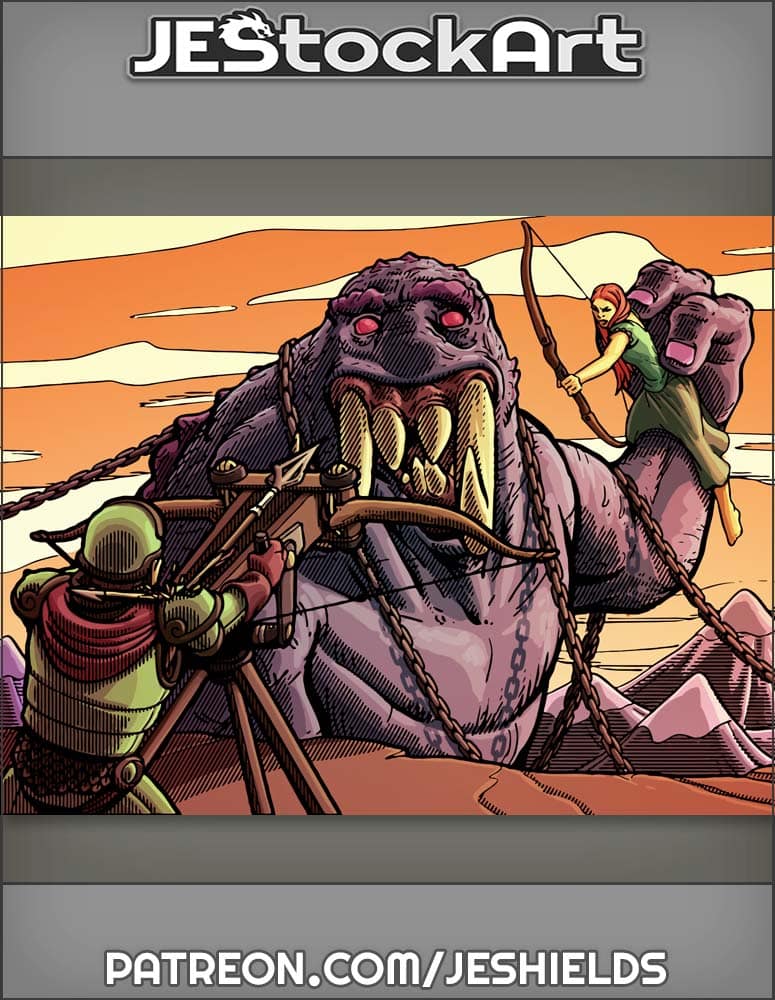 Royal Archer Protects Giant Monster From Armored Soldier by Jeshields