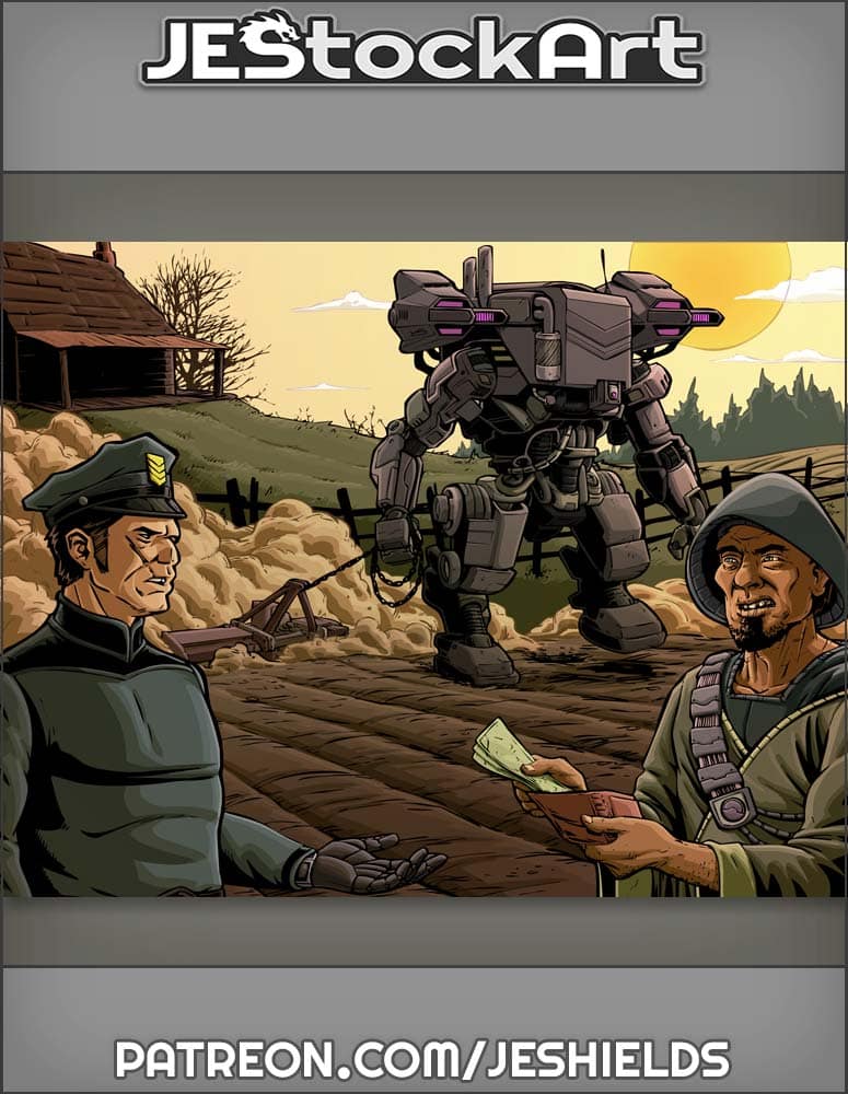 Farmer Paying Officer For War Machine To Plow Field by Jeshields