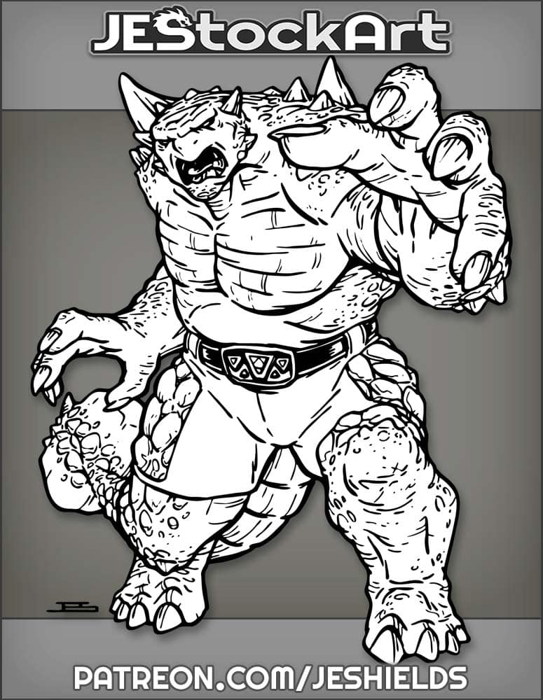 Humanoid Ankylosaurus Wrestler In Shorts And Belt by Jeshields