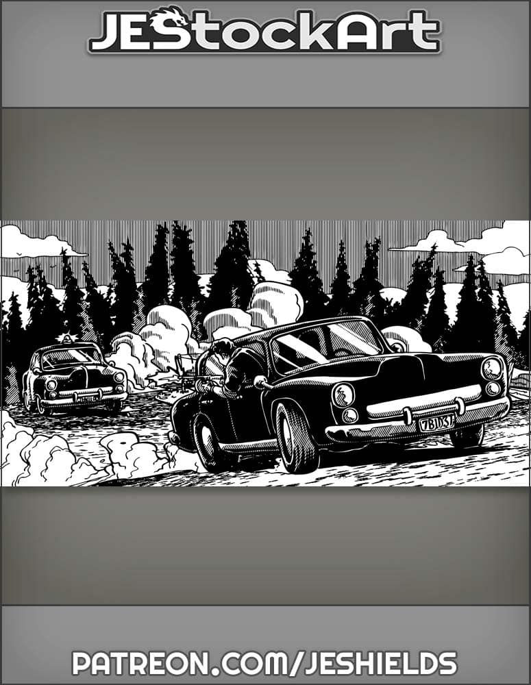 Speeding Shootout on Curved Dusty Road by Jeshields