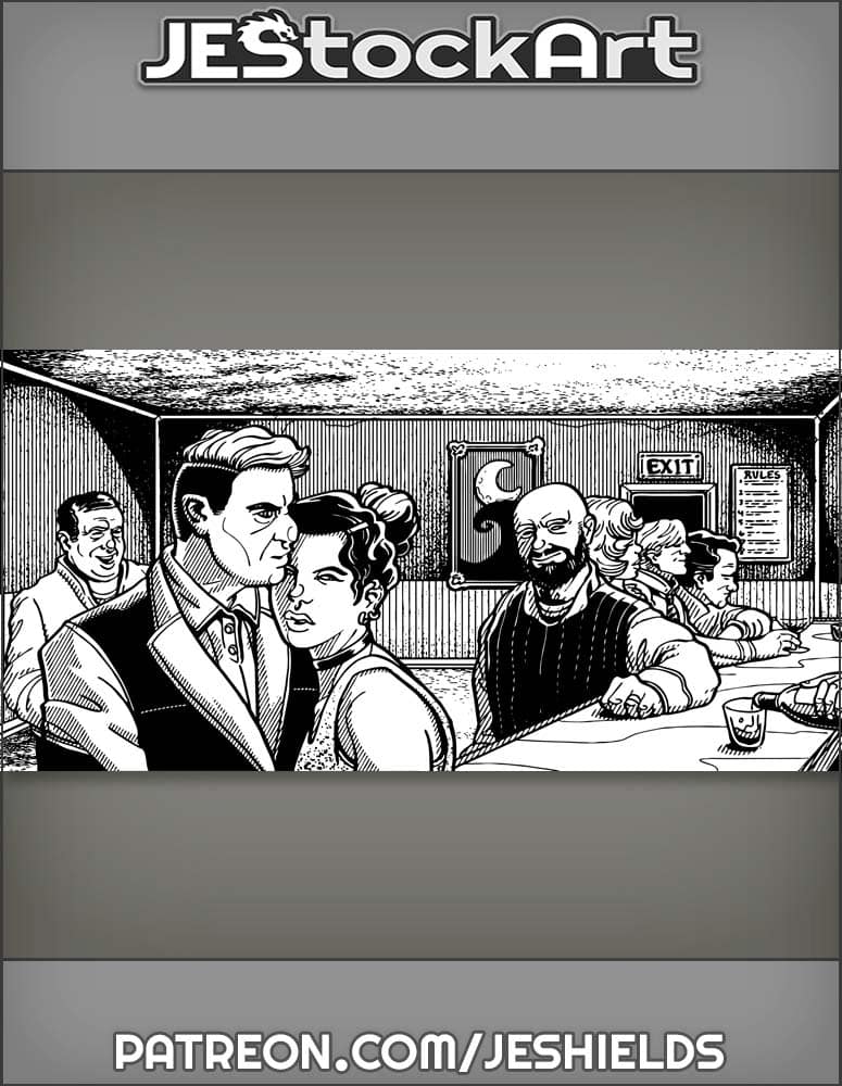 Couple in Seedy Bar with Various Patrons by Jeshields