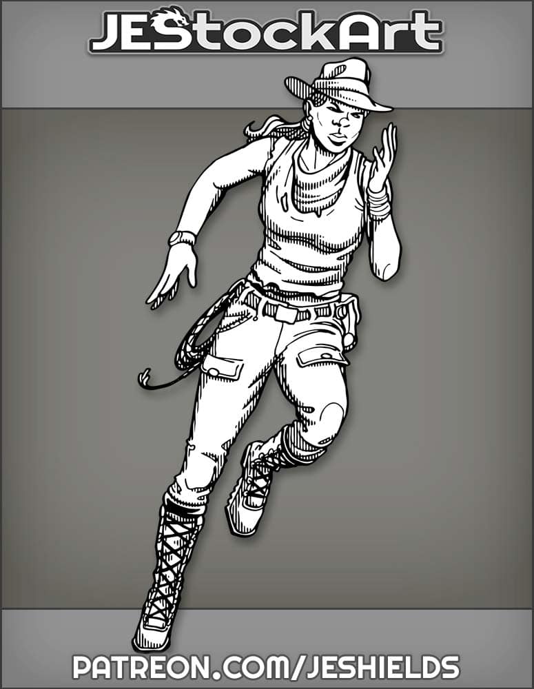 FemaleTreasureHunterRunningWithHatAndWhip by Jeshields