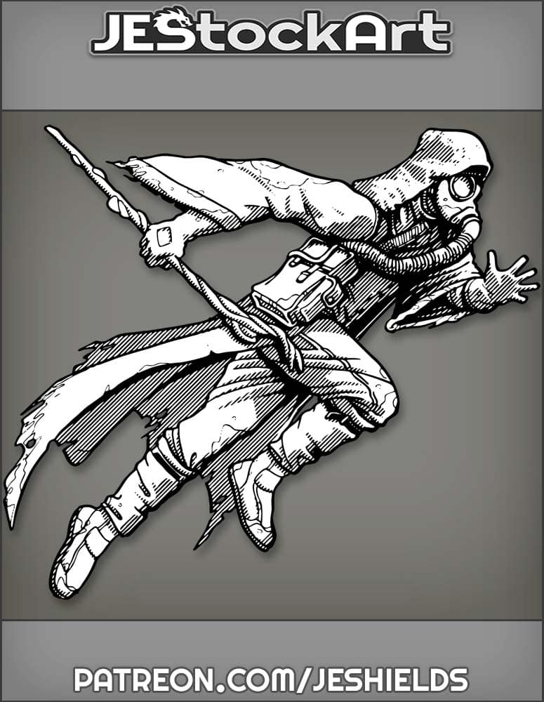 RunnerCarryingStaffWearsGasMaskAndHoodedTrenchcoat by Jeshields