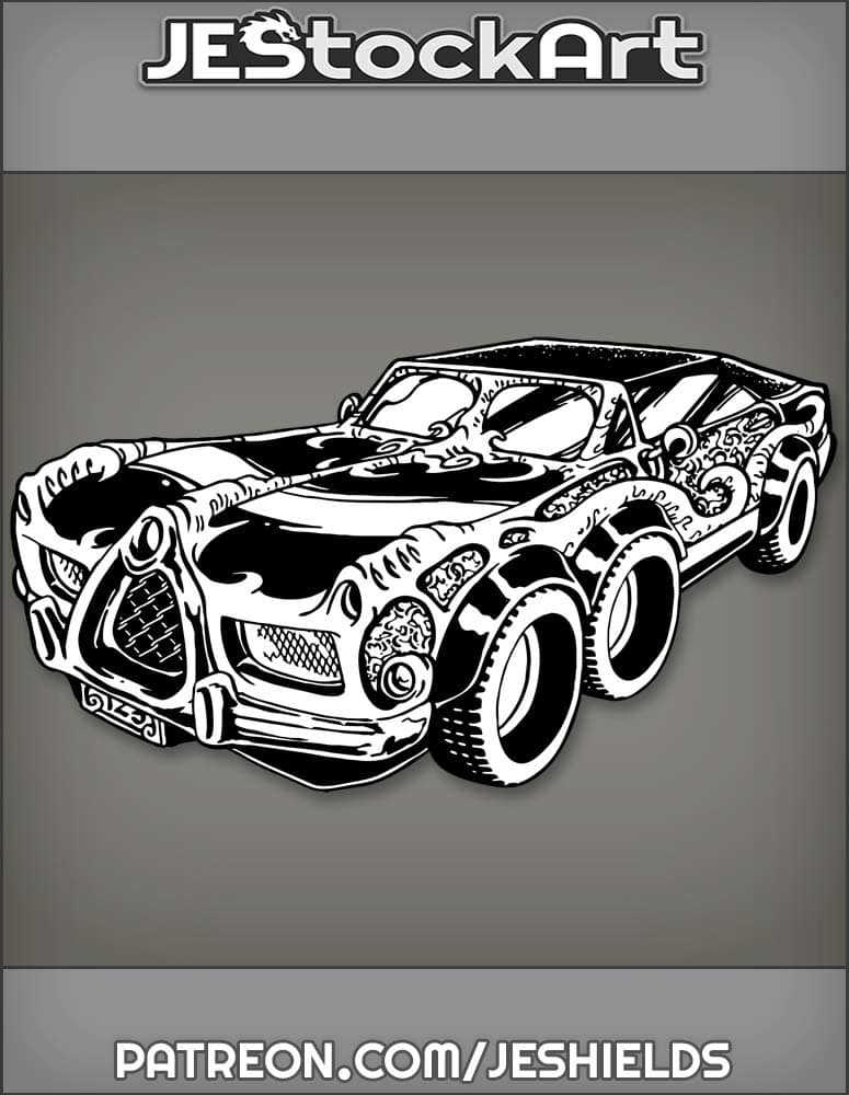 SleekBlackMuscleCarWithTentacleDecorAndSixWheels by Jeshields