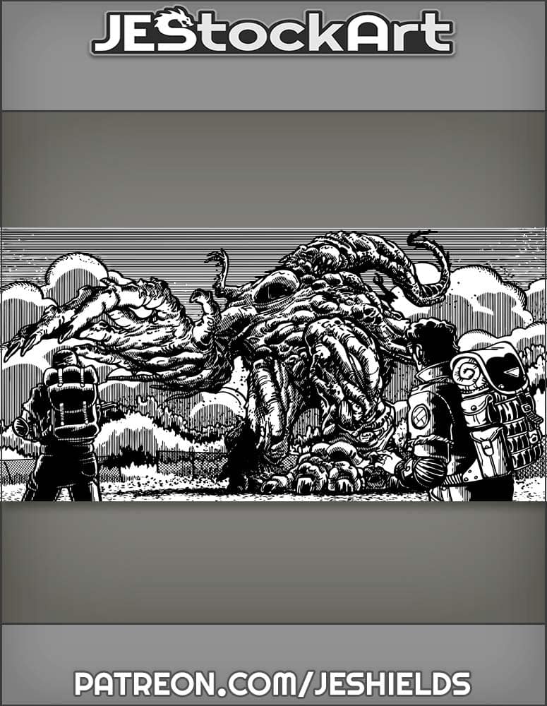 Adventurers with Backpacks Face Supernatural Creature by Jeshields