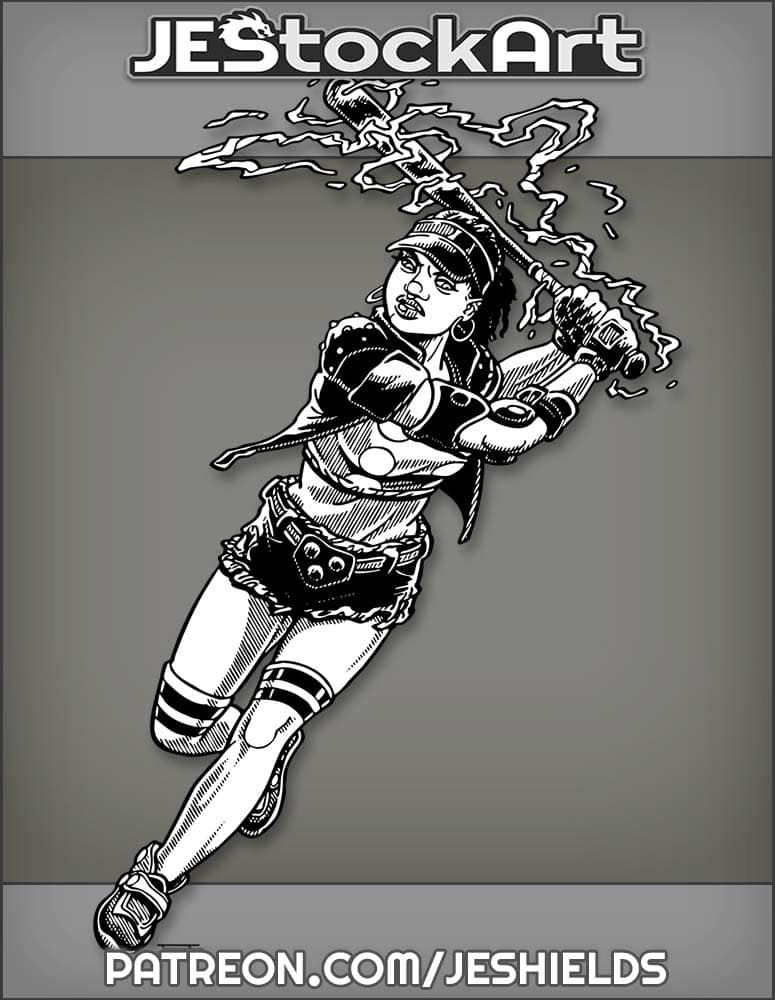 Flying Hispanic Woman with Electric Baseball Bat by Jeshields