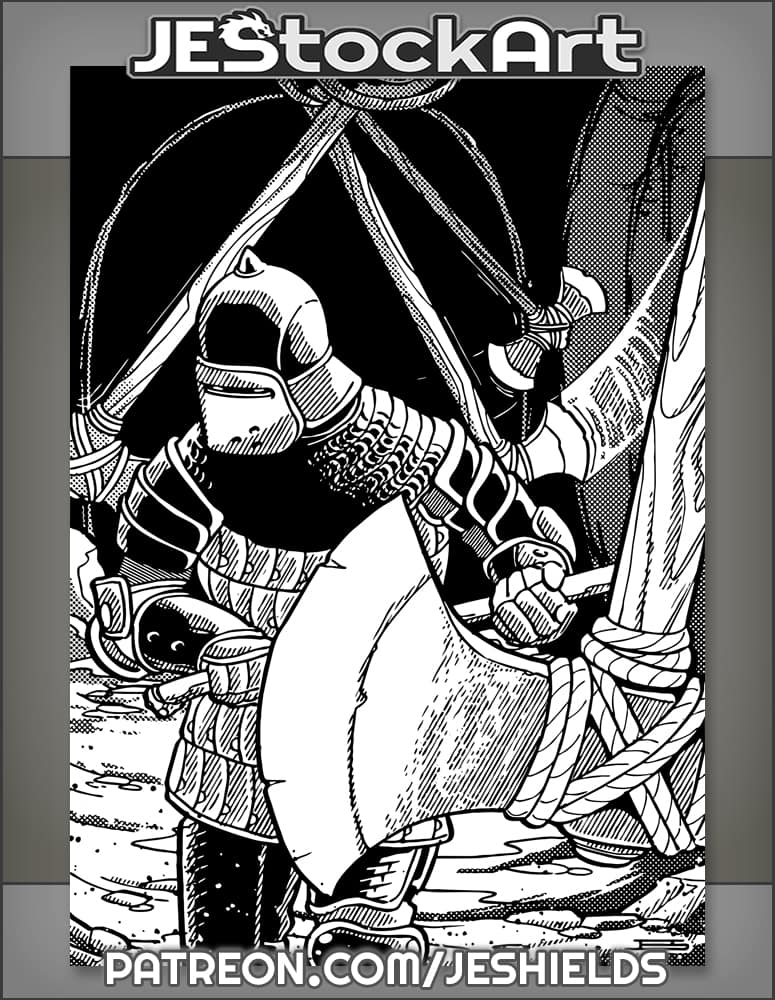 Knight Dodges Swinging Axe in Dungeon by Jeshields