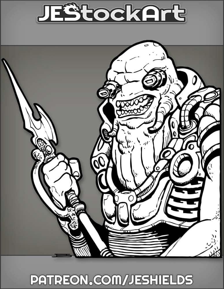 Aquatic Alien with Bionic Eyes and Spear by Jeshields