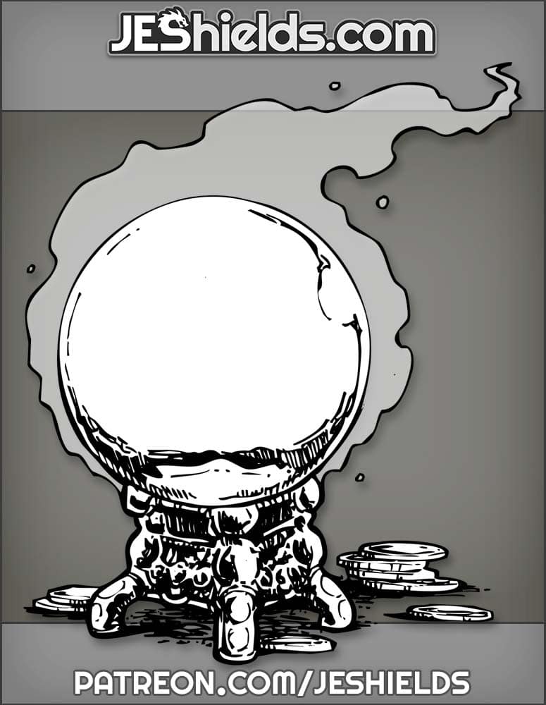 Smoking Crystal Ball on Ornate Stand with Coins by Jeshields