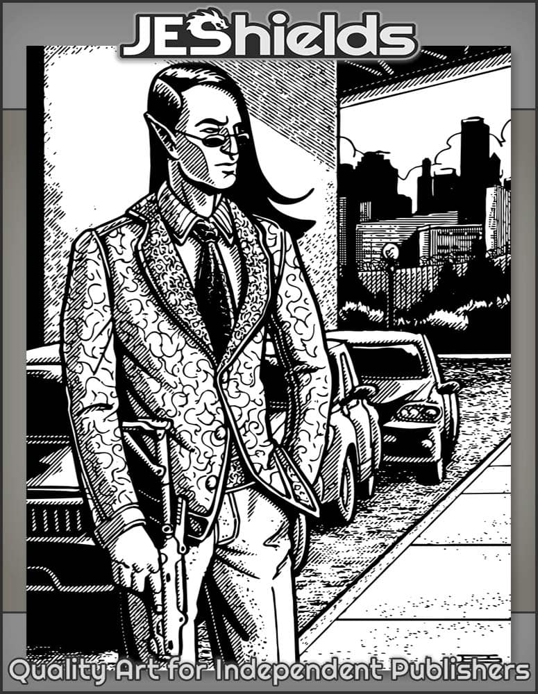 Elf In Business Suit With Automatic Pistol by Jeshields