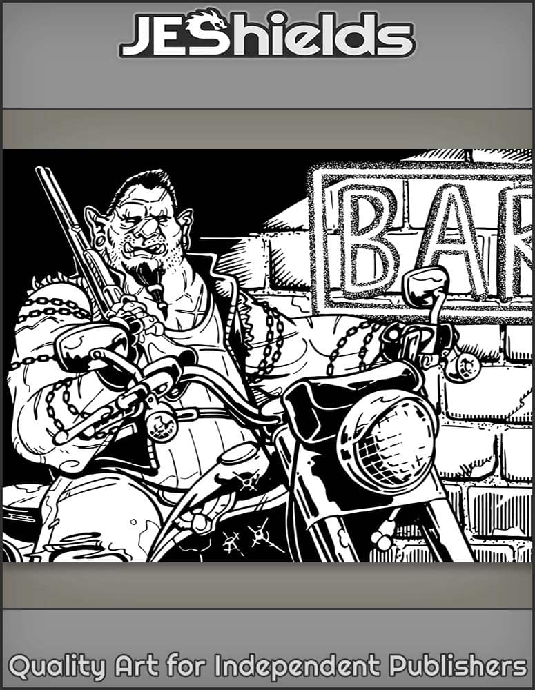 Overweight Orc on Motorcycle With Shotgun At Bar by Jeshields