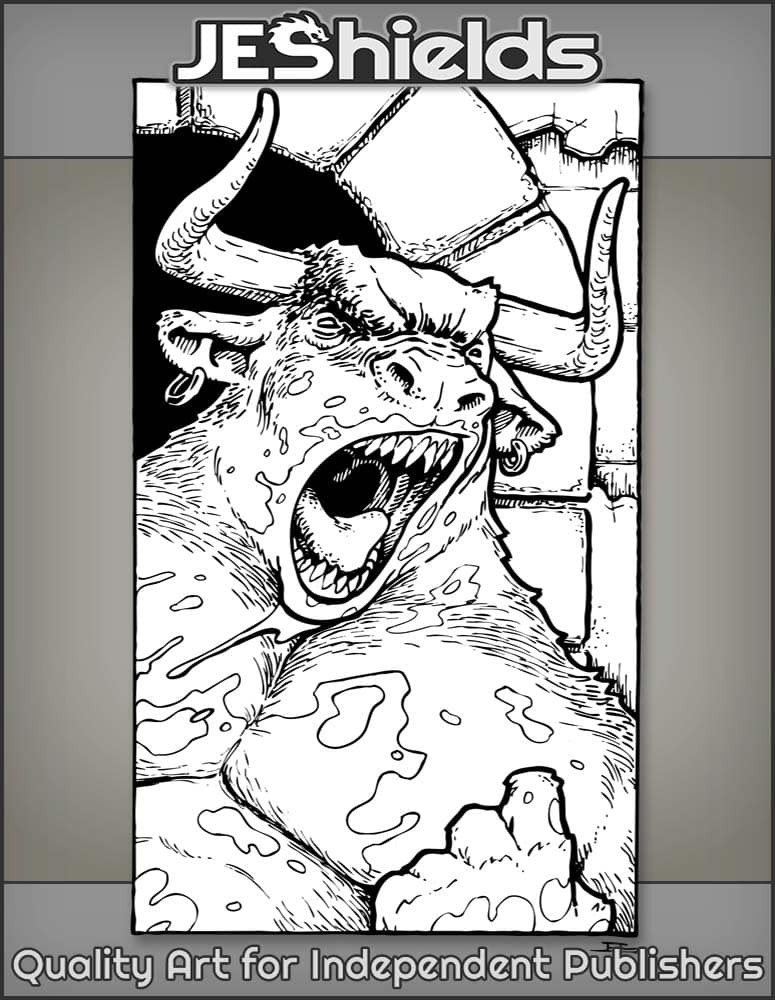 Roaring Bloody Minotaur with Earrings by Jeshields