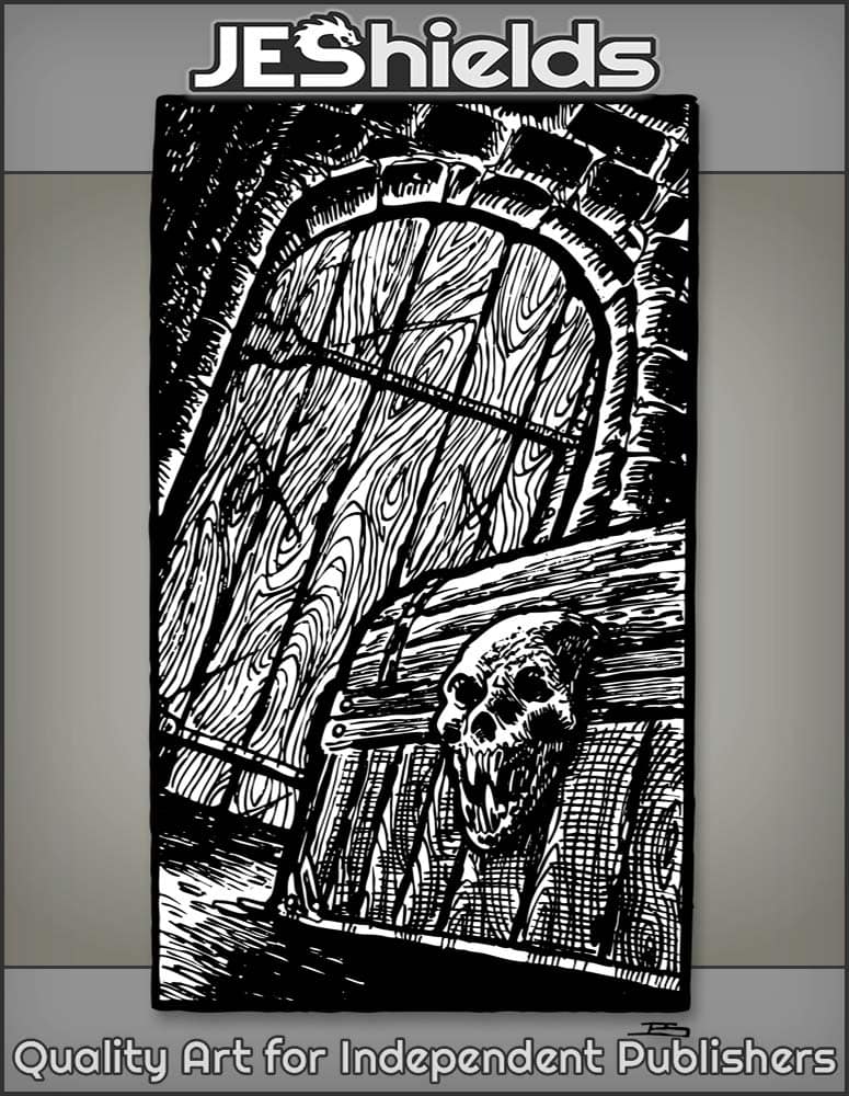 Treasure Chest with Skull Lock by Dungeon Door by Jeshields
