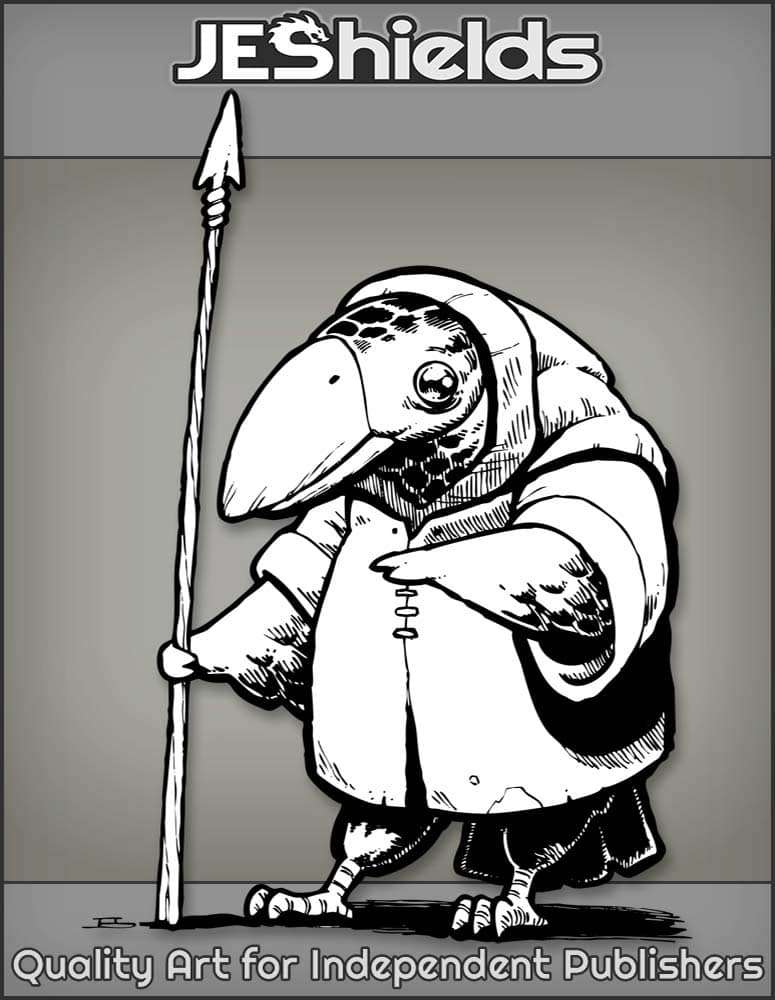 Spotted Avian Kenku Bird in Hood with Spear by Jeshields