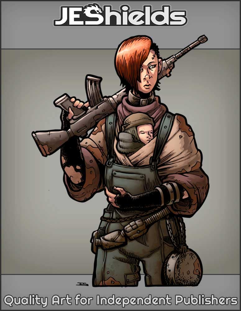 Woman with Gun and Baby in Overalls by Jeshields and Juan Gutierrez